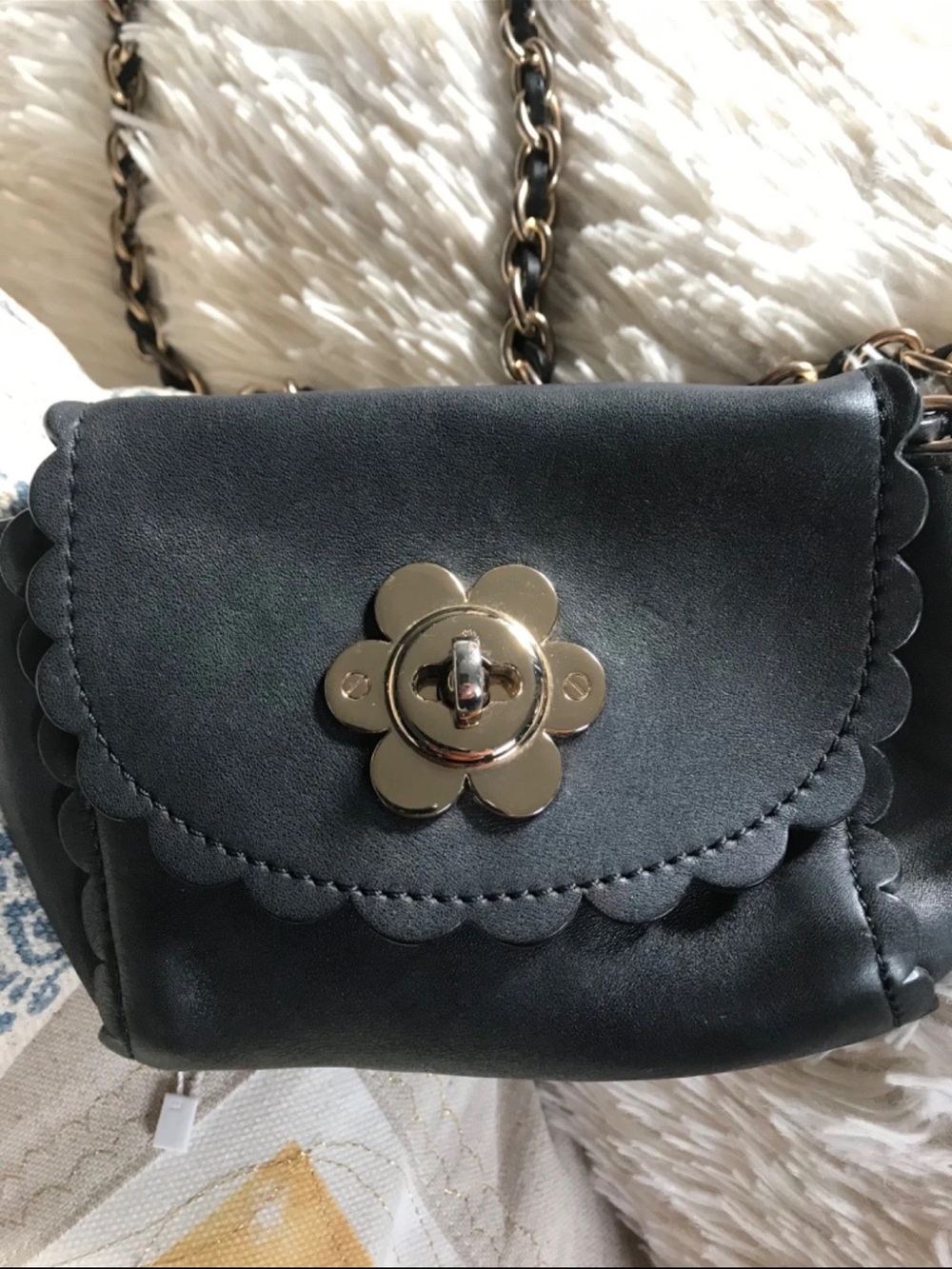 Mulberry Black Scalloped Mini Crossbody with Flower Turn-Lock